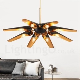 Lustre suspendu de luxe rustique rétro à 8 lumières en alliage d'aluminium avec abat-jour en alliage d'aluminium