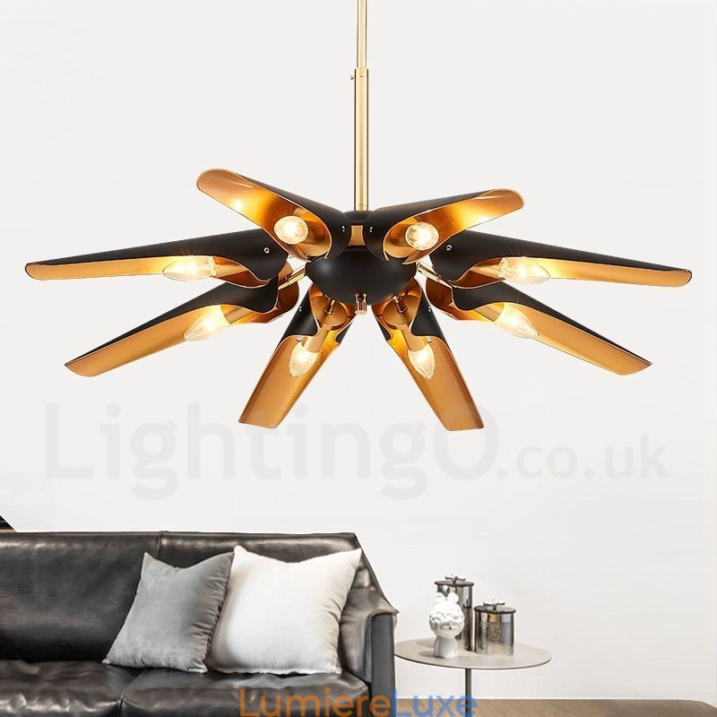 Lustre suspendu de luxe rustique rétro à 8 lumières en alliage d'aluminium avec abat-jour en alliage d'aluminium