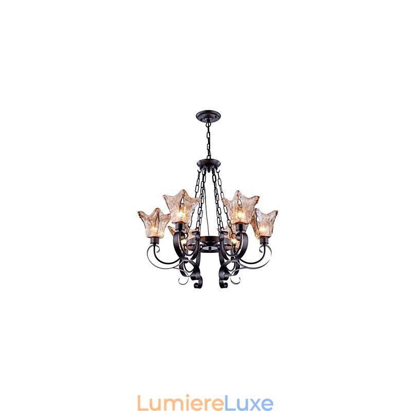 Lustre 6 lumières en verre traditionnel classique vintage