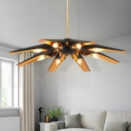 Lustre suspendu de luxe rustique rétro à 8 lumières en alliage d'aluminium avec abat-jour en alliage d'aluminium