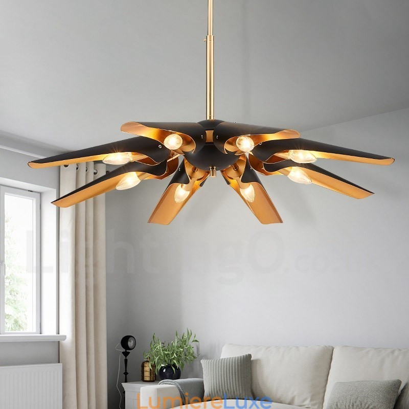 Lustre suspendu de luxe rustique rétro à 8 lumières en alliage d'aluminium avec abat-jour en alliage d'aluminium