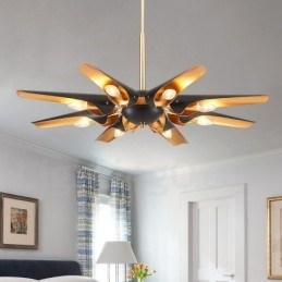 Lustre suspendu de luxe rustique rétro à 8 lumières en alliage d'aluminium avec abat-jour en alliage d'aluminium