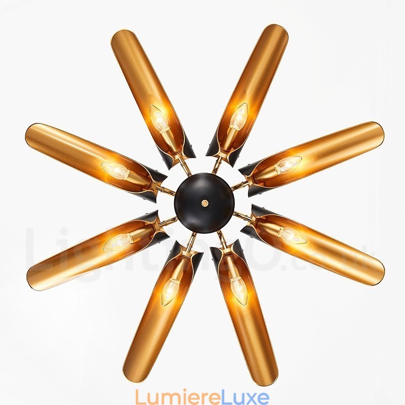 Lustre suspendu de luxe rustique rétro à 8 lumières en alliage d'aluminium avec abat-jour en alliage d'aluminium