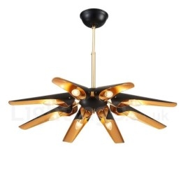 Lustre suspendu de luxe rustique rétro à 8 lumières en alliage d'aluminium avec abat-jour en alliage d'aluminium
