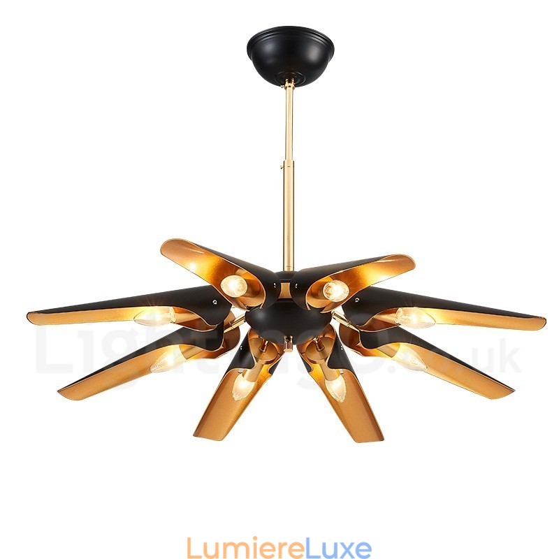 Lustre suspendu de luxe rustique rétro à 8 lumières en alliage d'aluminium avec abat-jour en alliage d'aluminium