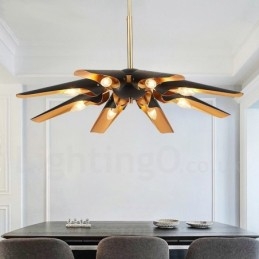 Lustre suspendu de luxe rustique rétro à 8 lumières en alliage d'aluminium avec abat-jour en alliage d'aluminium