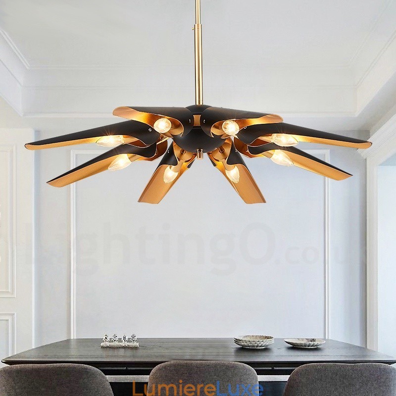 Lustre suspendu de luxe rustique rétro à 8 lumières en alliage d'aluminium avec abat-jour en alliage d'aluminium