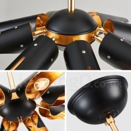 Lustre suspendu de luxe rustique rétro à 8 lumières en alliage d'aluminium avec abat-jour en alliage d'aluminium