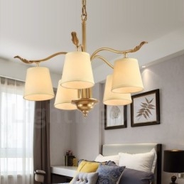 Lustre suspendu de luxe rustique rétro à 5 lumières en laiton avec abat-jour en tissu