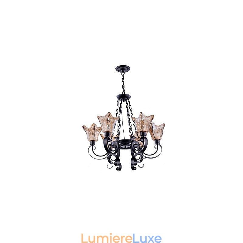Lustre 6 lumières en verre traditionnel classique vintage