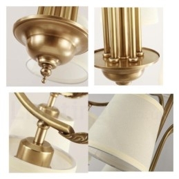 Lustre suspendu de luxe rustique rétro à 5 lumières en laiton avec abat-jour en tissu