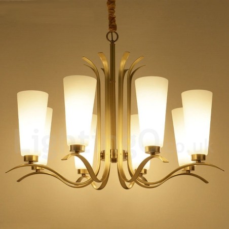 Lustre suspendu de luxe rustique rétro à 8 lumières en laiton avec abat-jour en verre Lustre suspendu de luxe rustique rétro à 8 lumières en laiton avec abat-jour en verre