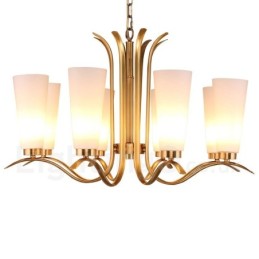 Lustre suspendu de luxe rustique rétro à 8 lumières en laiton avec abat-jour en verre