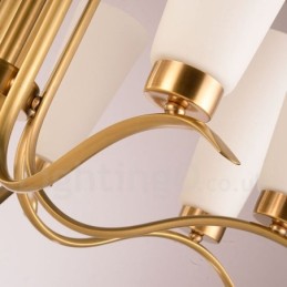 Lustre suspendu de luxe rustique rétro à 8 lumières en laiton avec abat-jour en verre