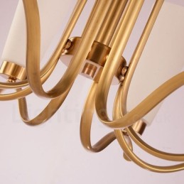 Lustre suspendu de luxe rustique rétro à 8 lumières en laiton avec abat-jour en verre
