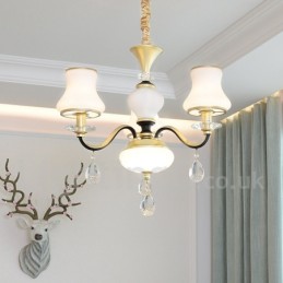Lustre suspendu en cristal de luxe rustique rétro à 3 lumières avec abat-jour en verre