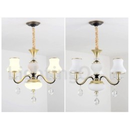 Lustre suspendu en cristal de luxe rustique rétro à 3 lumières avec abat-jour en verre