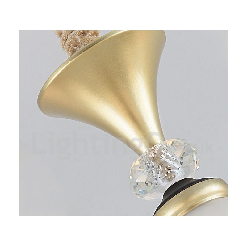 Lustre suspendu en cristal de luxe rustique rétro à 3 lumières avec abat-jour en verre