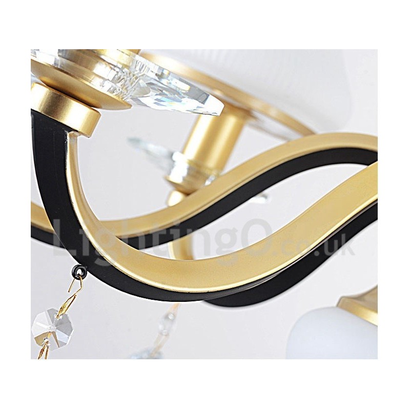 Lustre suspendu en cristal de luxe rustique rétro à 3 lumières avec abat-jour en verre