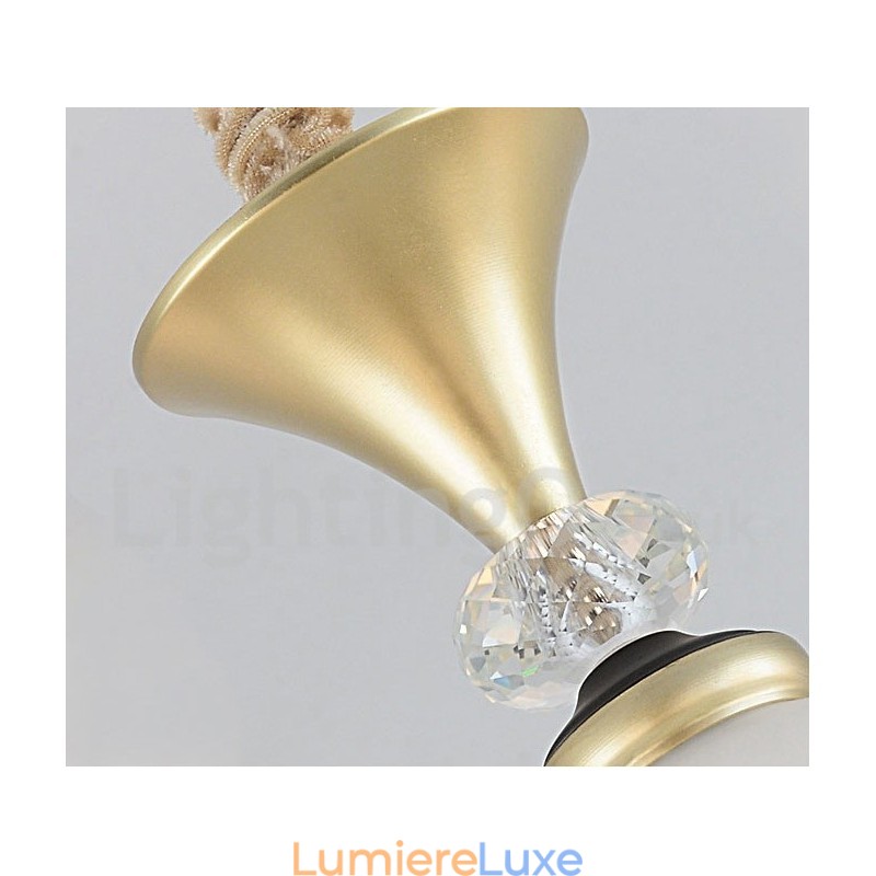 Lustre suspendu en cristal de luxe rustique rétro à 6 lumières avec abat-jour en verre