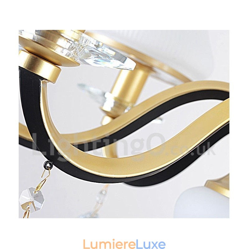 Lustre suspendu en cristal de luxe rustique rétro à 6 lumières avec abat-jour en verre