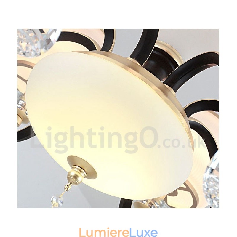 Lustre suspendu en cristal de luxe rustique rétro à 6 lumières avec abat-jour en verre