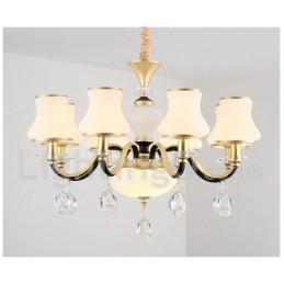 Lustre suspendu en cristal de luxe rustique rétro à 8 lumières avec abat-jour en verre