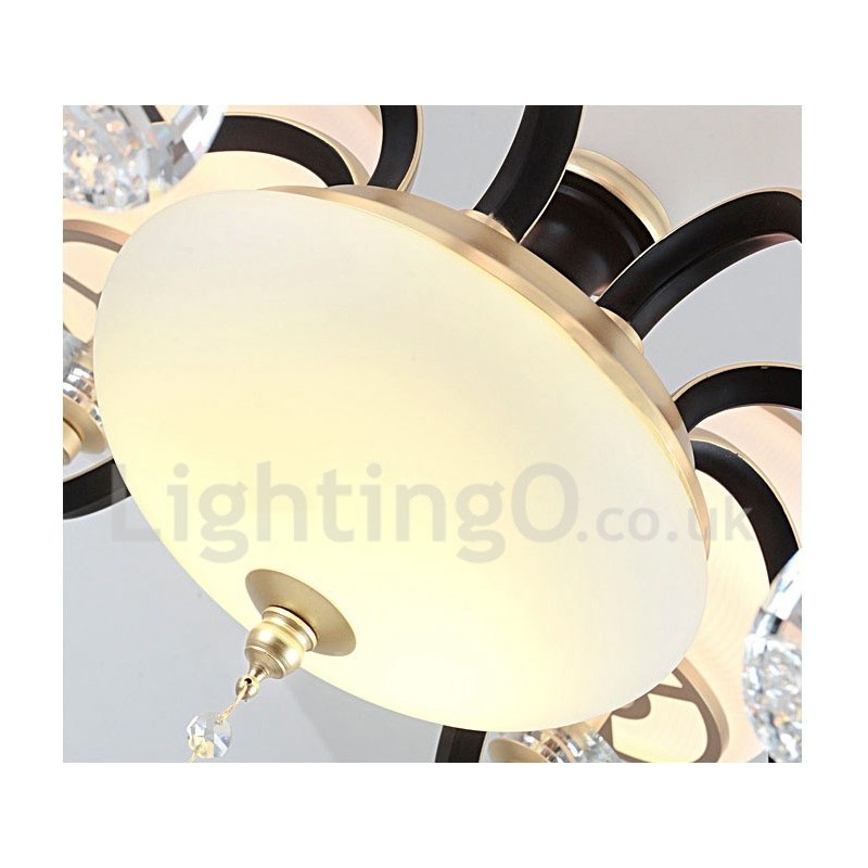 Lustre suspendu en cristal de luxe rustique rétro à 8 lumières avec abat-jour en verre