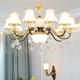 Lustre suspendu en cristal de luxe rustique rétro avec abat-jour en verre