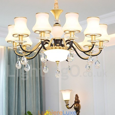 Lustre suspendu en cristal de luxe rustique rétro avec abat-jour en verre Lustre suspendu en cristal de luxe rustique rétro avec abat-jour en verre
