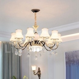 Lustre suspendu en cristal de luxe rustique rétro avec abat-jour en verre