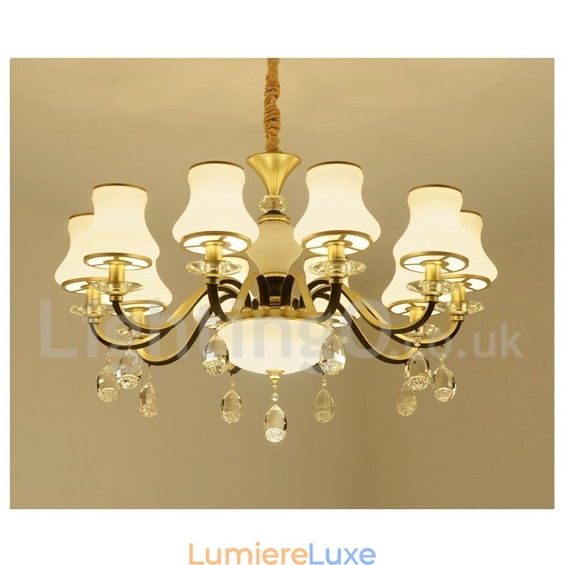 Lustre suspendu en cristal de luxe rustique rétro avec abat-jour en verre