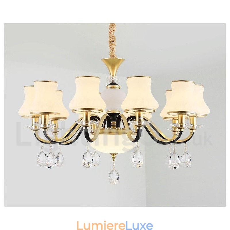 Lustre suspendu en cristal de luxe rustique rétro avec abat-jour en verre
