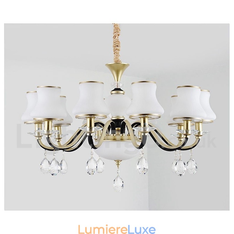 Lustre suspendu en cristal de luxe rustique rétro avec abat-jour en verre