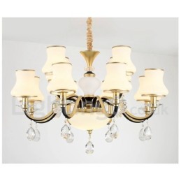 Lustre suspendu en cristal de luxe rustique rétro à 12 lumières avec abat-jour en verre