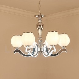 Lustre suspendu de luxe contemporain moderne à 6 lumières avec abat-jour en verre