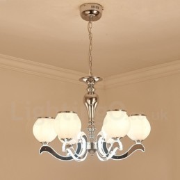Lustre suspendu de luxe contemporain moderne à 6 lumières avec abat-jour en verre