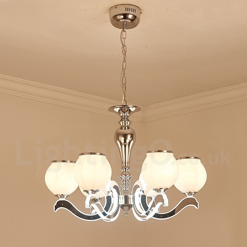 Lustre suspendu de luxe contemporain moderne à 6 lumières avec abat-jour en verre