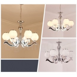 Lustre suspendu de luxe contemporain moderne à 6 lumières avec abat-jour en verre