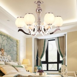 Lustre suspendu de luxe contemporain moderne à 6 lumières avec abat-jour en verre