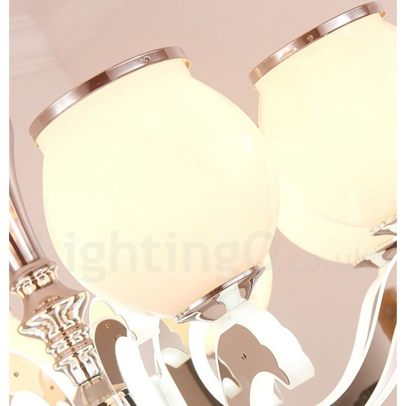 Lustre suspendu de luxe contemporain moderne à 6 lumières avec abat-jour en verre