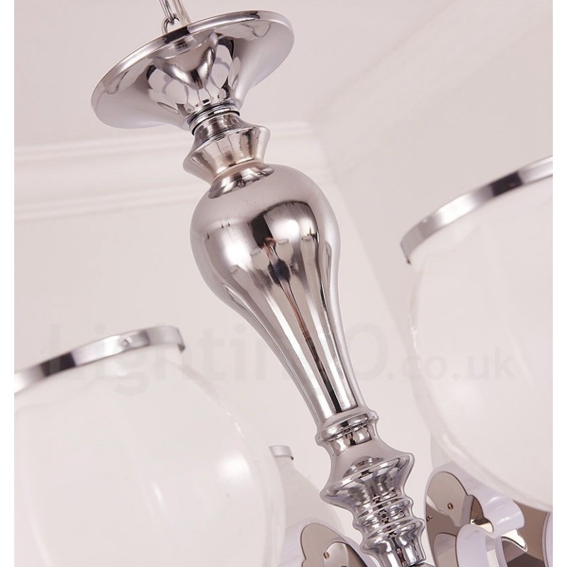 Lustre suspendu de luxe contemporain moderne à 6 lumières avec abat-jour en verre