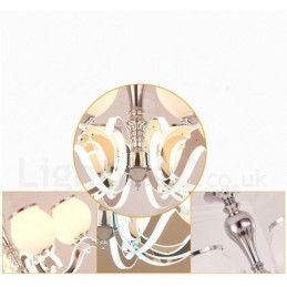 Lustre suspendu de luxe contemporain moderne à 6 lumières avec abat-jour en verre