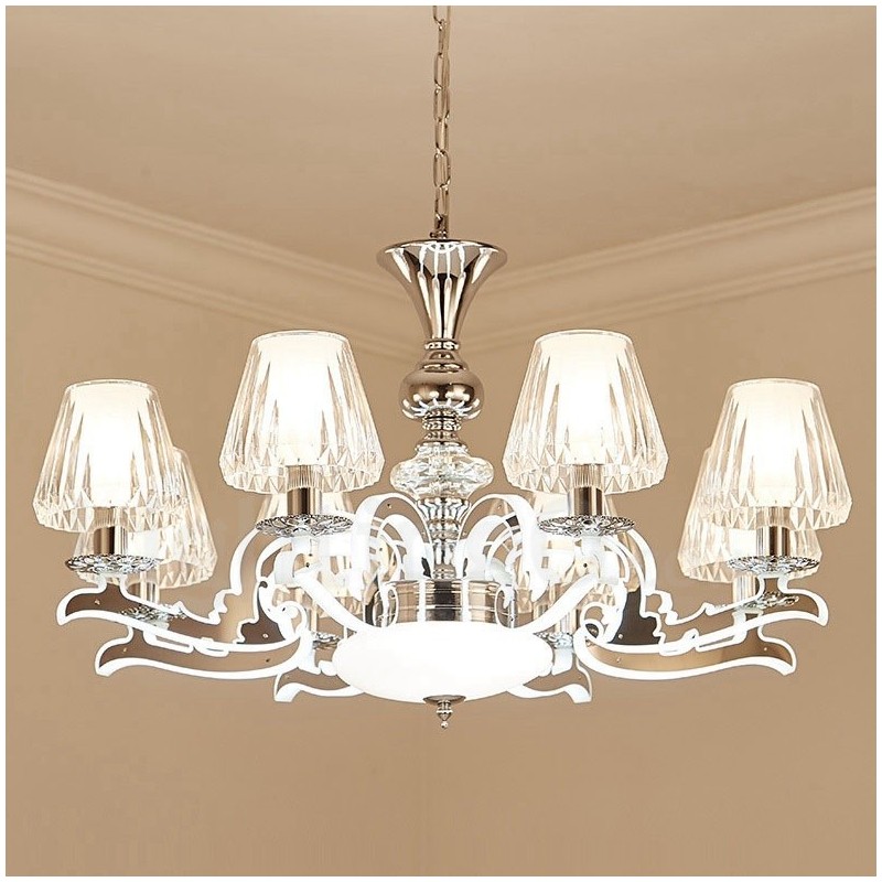 Lustre suspendu en cristal de luxe rustique rétro avec abat-jour en verre