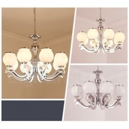 Lustre suspendu de luxe contemporain moderne à 8 lumières avec abat-jour en verre
