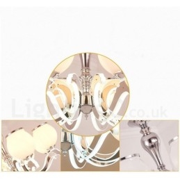 Lustre suspendu de luxe contemporain moderne à 8 lumières avec abat-jour en verre