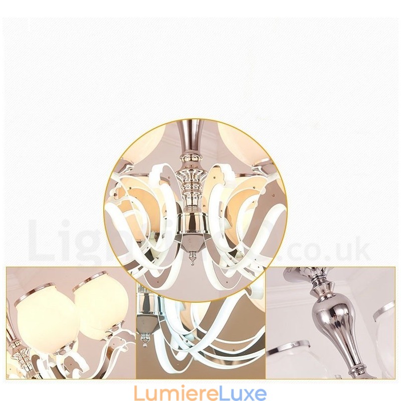Lustre suspendu de luxe contemporain moderne à 8 lumières avec abat-jour en verre