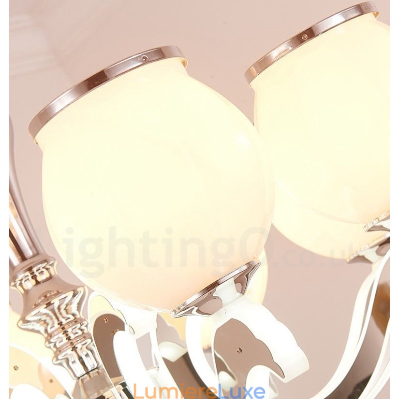 Lustre suspendu de luxe contemporain moderne à 8 lumières avec abat-jour en verre