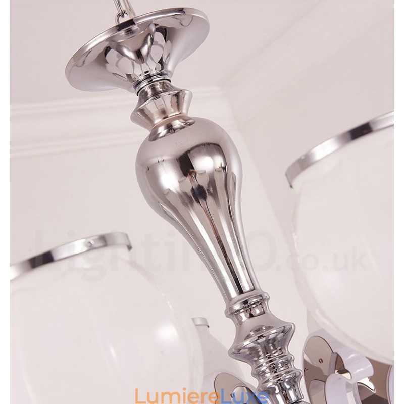 Lustre suspendu de luxe contemporain moderne à 8 lumières avec abat-jour en verre