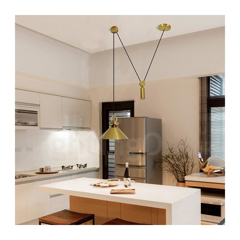 Plafonnier suspendu en laiton de style nordique contemporain moderne en cuivre pur
